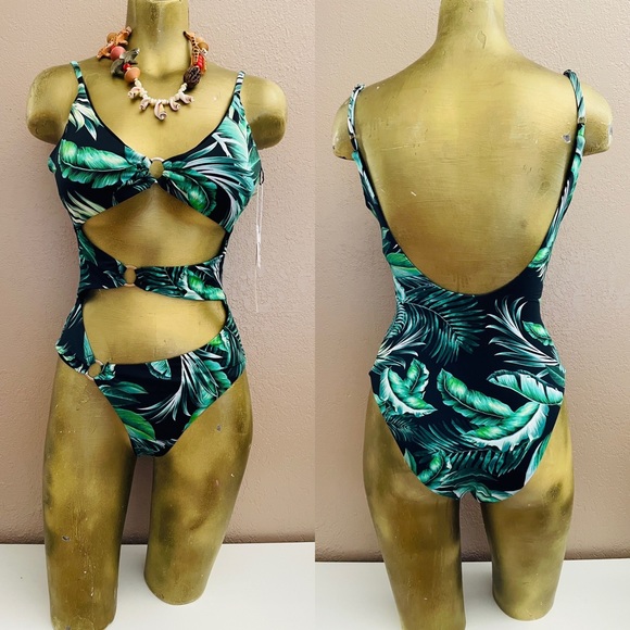 TINIBIKINI Swimwear NWT Cut-Out MONOKINI Palm Leaf Tropical Swimsuit Size Large - Picture 12 of 12
